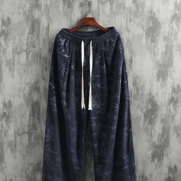 Buddha Stones Bambusblätter Cordhose aus Baumwolle mit Kordelzug und weitem Bein und Taschen für Herren - image 2