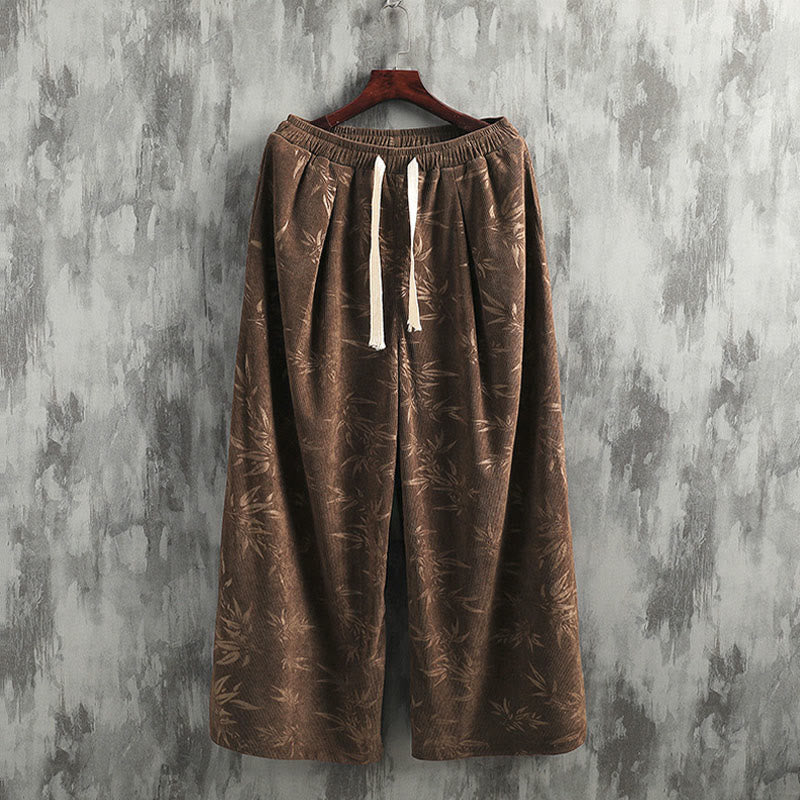 Buddha Stones Bambusblätter Cordhose aus Baumwolle mit Kordelzug und weitem Bein und Taschen für Herren - image 17