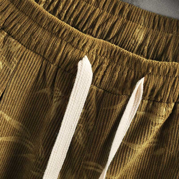 Buddha Stones Bambusblätter Cordhose aus Baumwolle mit Kordelzug und weitem Bein und Taschen für Herren - image 7