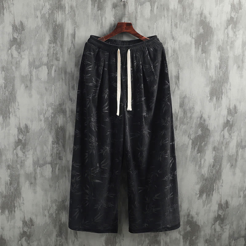 Buddha Stones Bambusblätter Cordhose aus Baumwolle mit Kordelzug und weitem Bein und Taschen für Herren - image 14