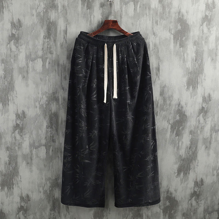 Buddha Stones Bambusblätter Cordhose aus Baumwolle mit Kordelzug und weitem Bein und Taschen für Herren - image 14