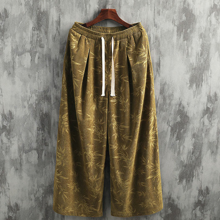 Buddha Stones Bambusblätter Cordhose aus Baumwolle mit Kordelzug und weitem Bein und Taschen für Herren - image 4