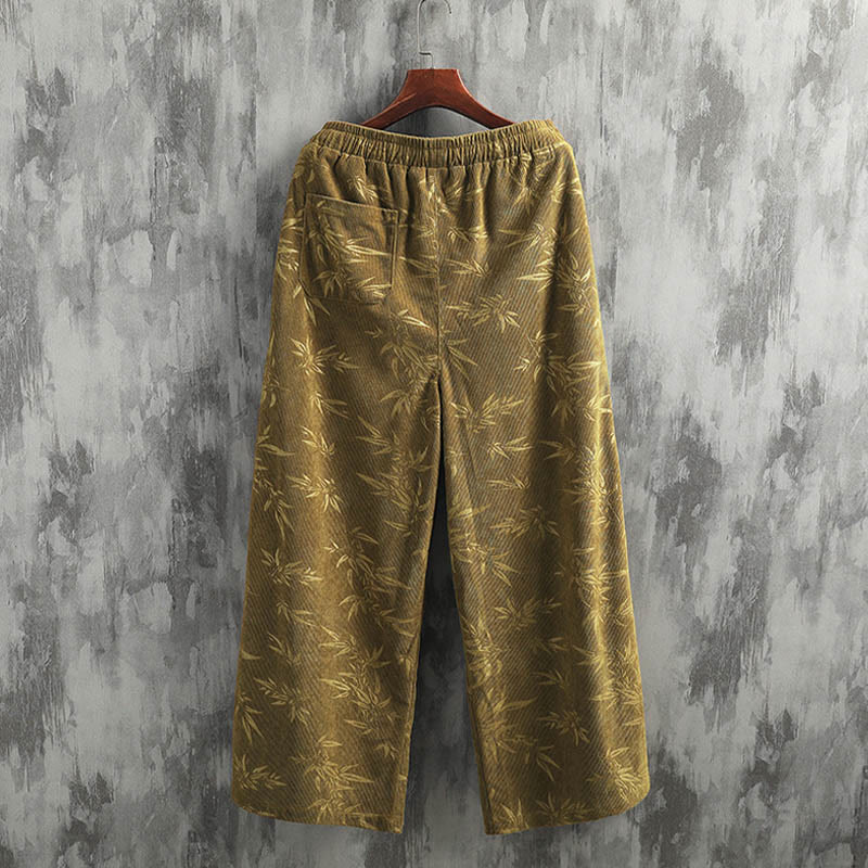 Buddha Stones Bambusblätter Cordhose aus Baumwolle mit Kordelzug und weitem Bein und Taschen für Herren