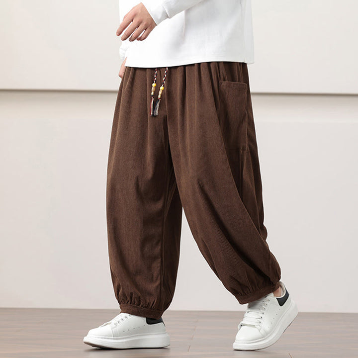 Buddha Stones Haremshose für Herren aus Cord in Volltonfarbe mit Kordelzug und Taschen - Sattelbraun - US/ UK/AU46, EU56 (5XL) - image 37