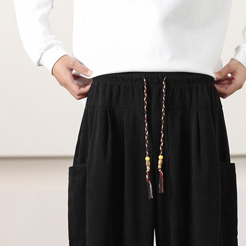 Buddha Stones Haremshose für Herren aus Cord in Volltonfarbe mit Kordelzug und Taschen - image 18