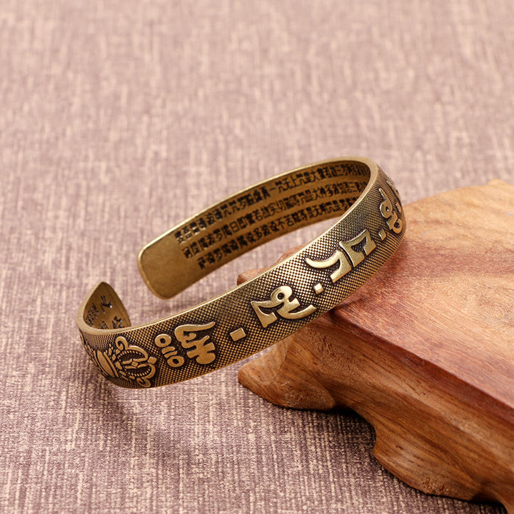 Buddha Stones Sechs wahre Worte 'Om Mani Padme Hum' Herz Sutra Kupfer Glück Armband Armreif