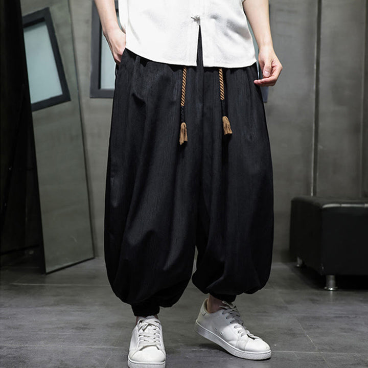 Buddha Stones Einfarbige Cord-Thermo-Haremshose für Herren mit Kordelzug und Taschen - image 8