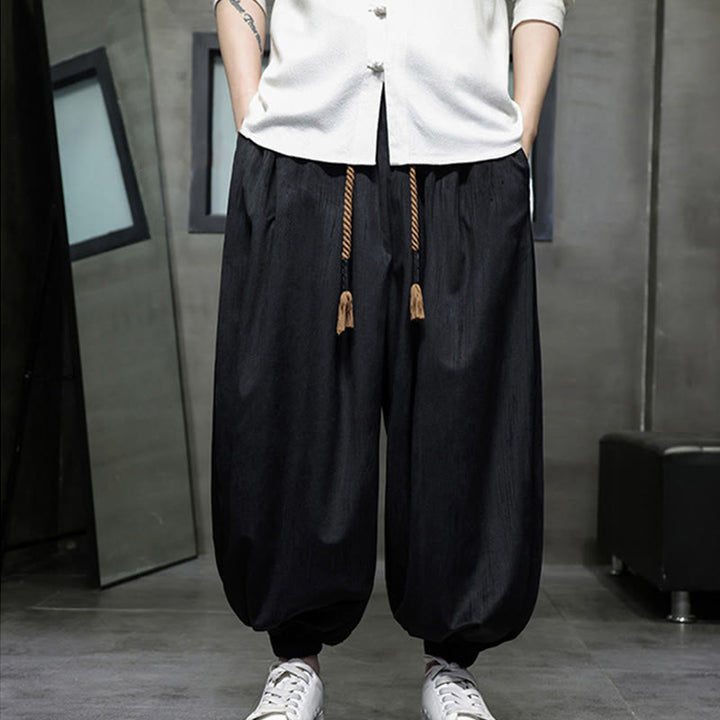 Buddha Stones Einfarbige Cord-Thermo-Haremshose für Herren mit Kordelzug und Taschen - Schwarz - US/ UK/AU46, EU56 (5XL) - image 13