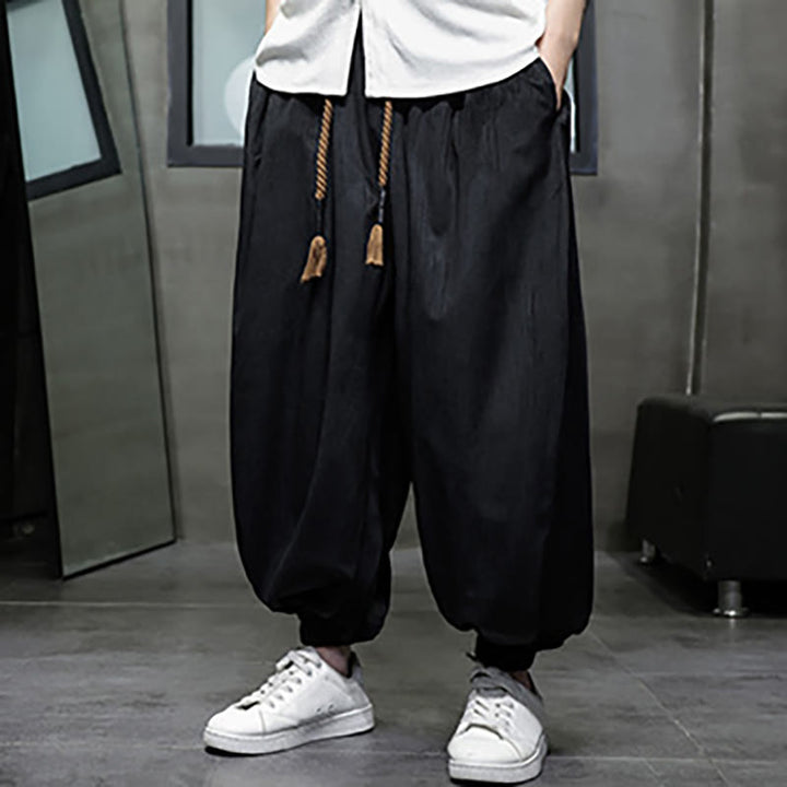 Buddha Stones Einfarbige Cord-Thermo-Haremshose für Herren mit Kordelzug und Taschen - Schwarz (Thermo) - US/ UK/AU46, EU56 (5XL) - image 4