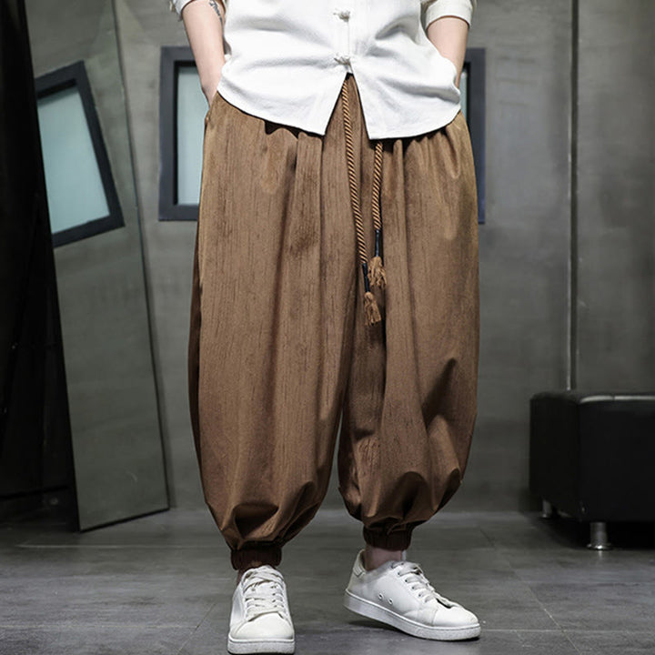 Buddha Stones Einfarbige Cord-Thermo-Haremshose für Herren mit Kordelzug und Taschen - image 1