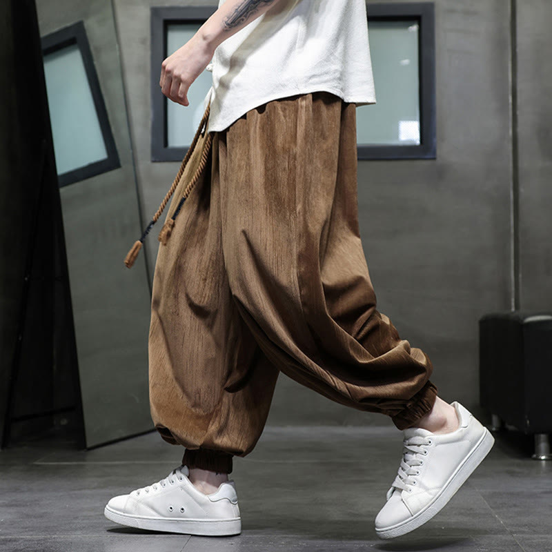 Buddha Stones Einfarbige Cord-Thermo-Haremshose für Herren mit Kordelzug und Taschen - image 11