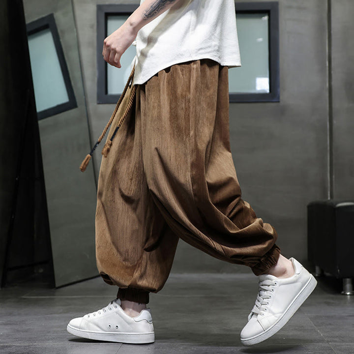 Buddha Stones Einfarbige Cord-Thermo-Haremshose für Herren mit Kordelzug und Taschen - image 11