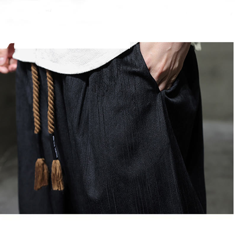 Buddha Stones Einfarbige Cord-Thermo-Haremshose für Herren mit Kordelzug und Taschen - image 17