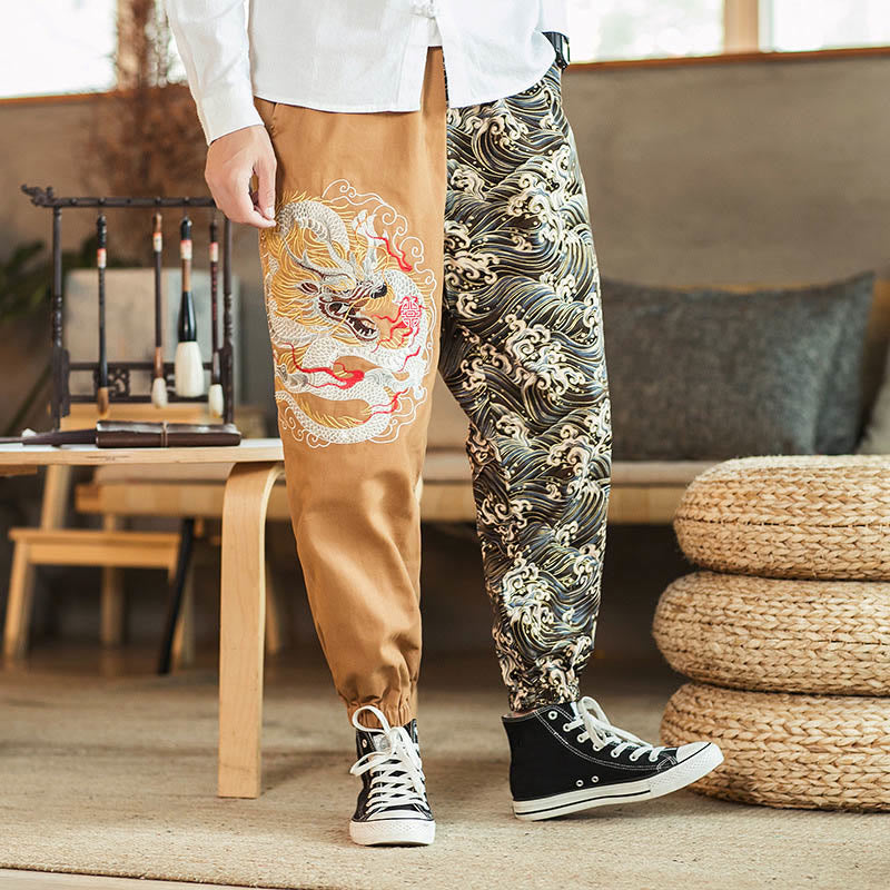 Buddha Stones Drachenmuster Zweifarbige Herrenhose mit Taschen - Khaki - US/ UK/AU46，EU56 (5XL) - image 6