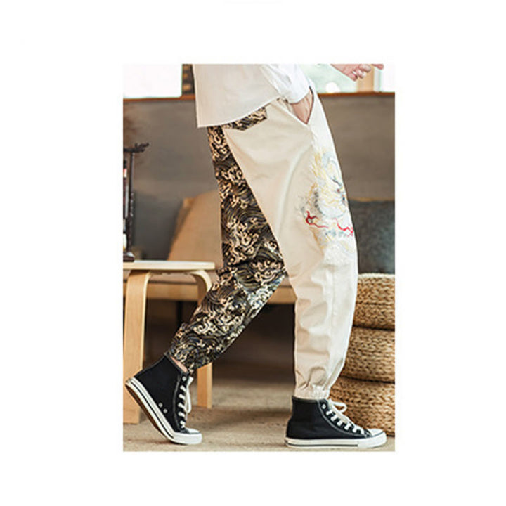 Buddha Stones Drachenmuster Zweifarbige Herrenhose mit Taschen - image 10
