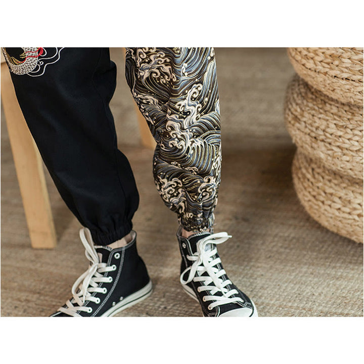 Buddha Stones Drachenmuster Zweifarbige Herrenhose mit Taschen - image 4