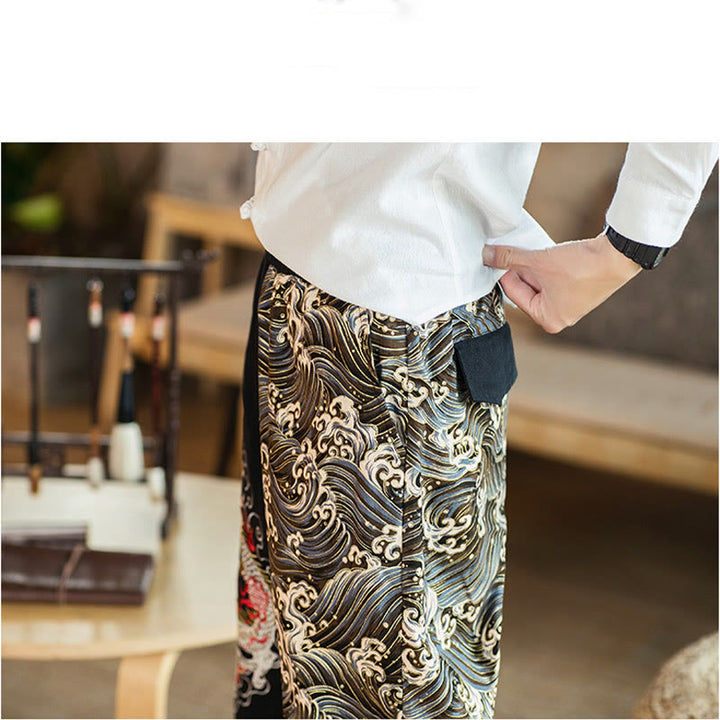 Buddha Stones Drachenmuster Zweifarbige Herrenhose mit Taschen - image 1