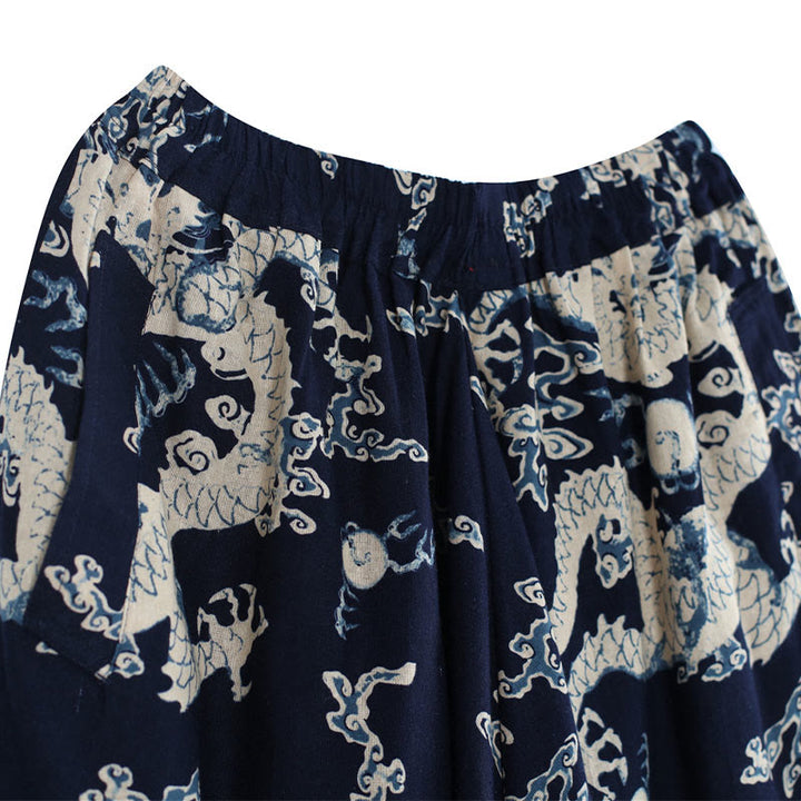 Herrenhose aus Baumwolle und Leinen mit Taschen und Buddha Stones, chinesischem Drachen-Aufdruck, elastischer Bund - image 7