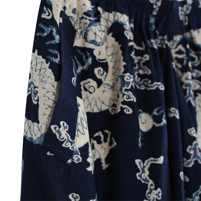 Herrenhose aus Baumwolle und Leinen mit Taschen und Buddha Stones, chinesischem Drachen-Aufdruck, elastischer Bund - image 8