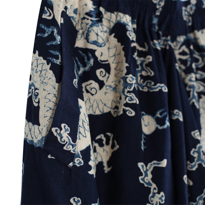 Herrenhose aus Baumwolle und Leinen mit Taschen und Buddha Stones, chinesischem Drachen-Aufdruck, elastischer Bund - image 8