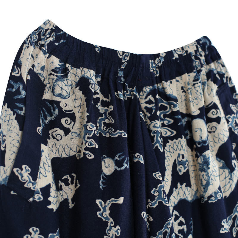 Herrenhose aus Baumwolle und Leinen mit Taschen und Buddha Stones, chinesischem Drachen-Aufdruck, elastischer Bund - image 7