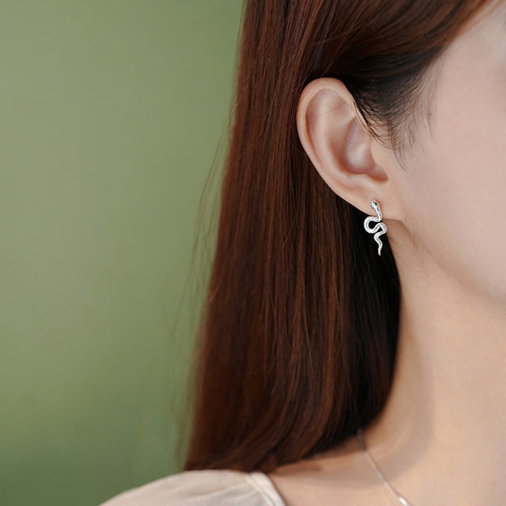 Buddha Stones 925 Sterling Silber Jahr der Schlange Balance Halskette Anhänger Ohrringe Set - image 7