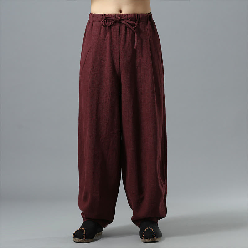 Buddha Stones Lässige, einfarbige Herrenhose aus Baumwollleinen mit Kordelzug und Taschen - Dunkelrot - US/ UK/AU40，EU50 (2XL) - image 17