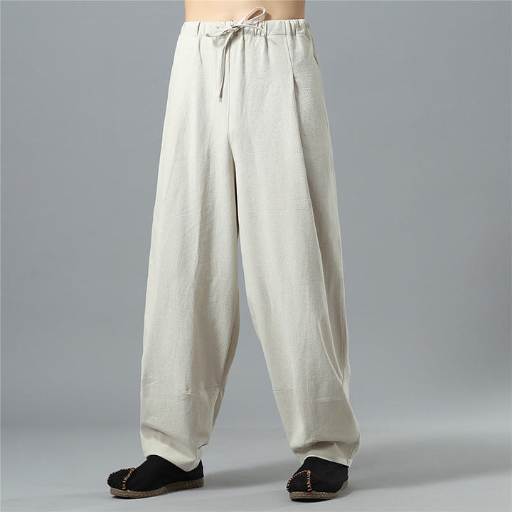 Buddha Stones Lässige, einfarbige Herrenhose aus Baumwollleinen mit Kordelzug und Taschen - Beige - US/ UK/AU40, EU50 (2XL) - image 25