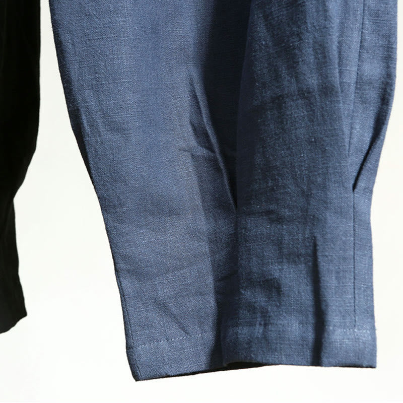 Buddha Stones Lässige, einfarbige, elastische Herrenhose aus Ramie-Leinen mit Kordelzug und Taschen - image 24