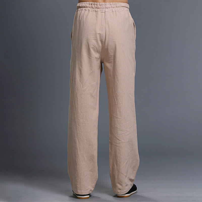Buddha Stones Lässige, einfarbige Herrenhose aus Leinen mit Kordelzug und Taschen - image 30
