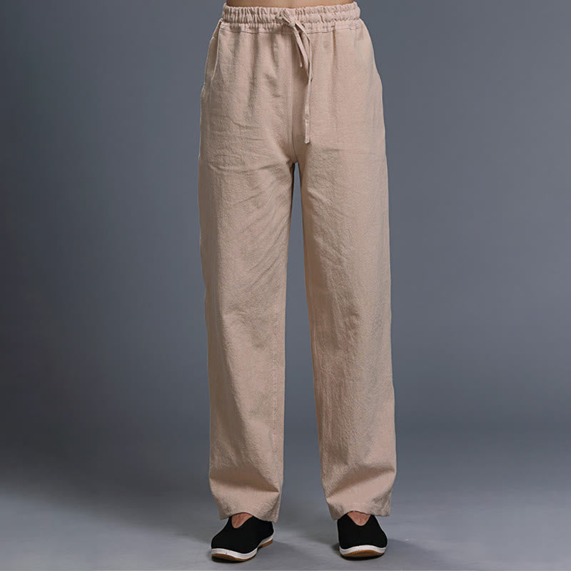 Buddha Stones Lässige, einfarbige Herrenhose aus Leinen mit Kordelzug und Taschen - Biskuit - US/UK/AU 38, EU 48 (XL) - image 25