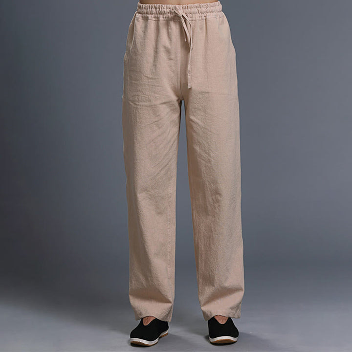 Buddha Stones Lässige, einfarbige Herrenhose aus Leinen mit Kordelzug und Taschen - Biskuit - US/UK/AU 38, EU 48 (XL) - image 25