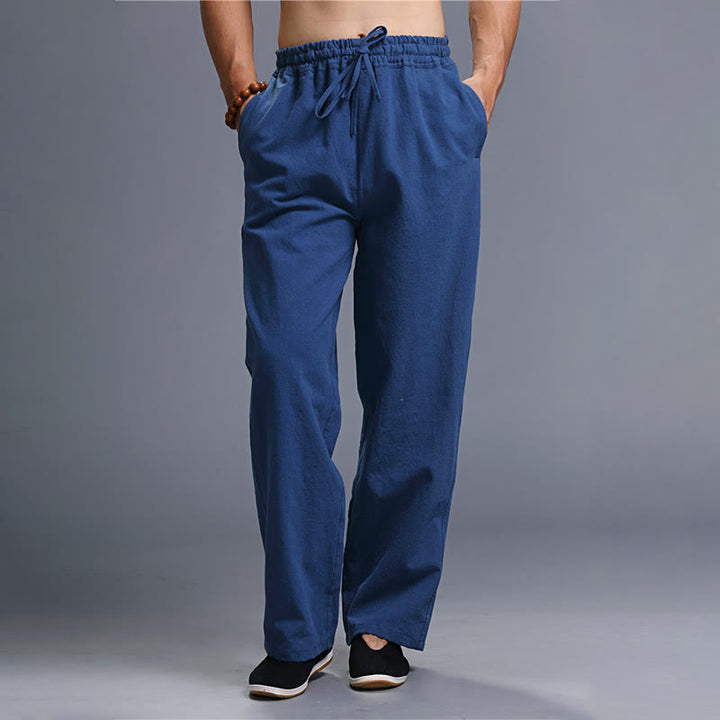 Buddha Stones Lässige, einfarbige Herrenhose aus Leinen mit Kordelzug und Taschen - Marine - US/UK/AU 38, EU 48 (XL) - image 19