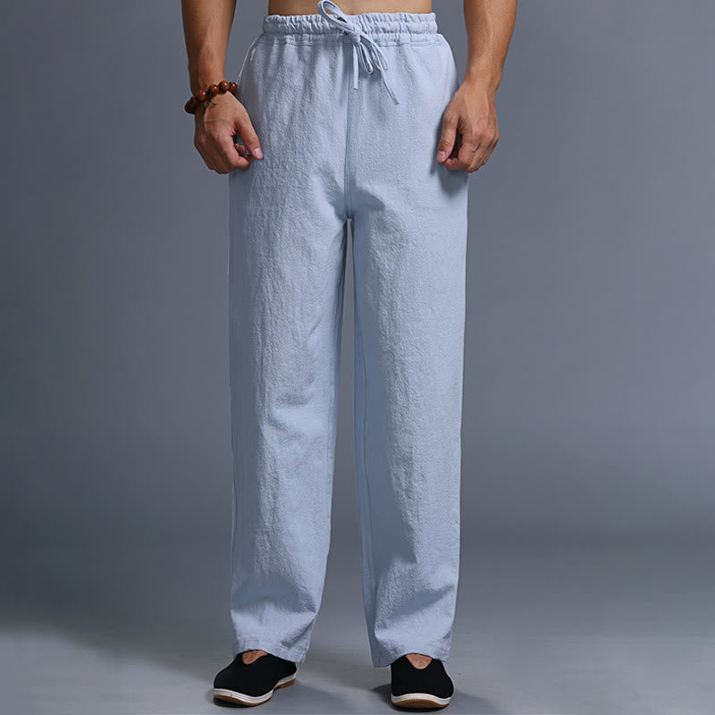 Buddha Stones Lässige, einfarbige Herrenhose aus Leinen mit Kordelzug und Taschen - Hellstahlblau - US/UK/AU 38, EU 48 (XL) - image 31