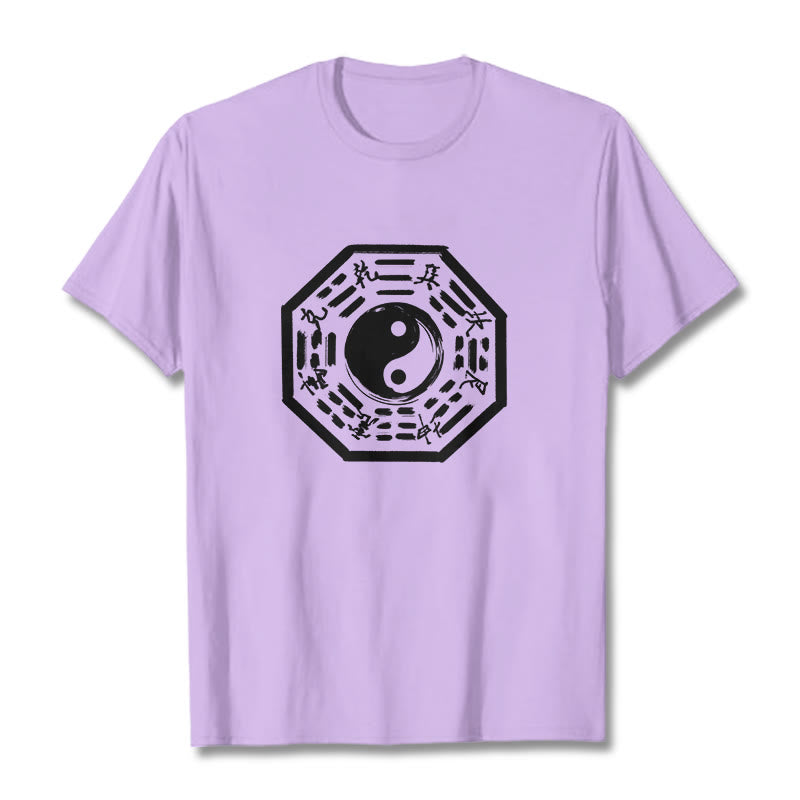 Buddha Stones T-Shirt aus Baumwolle mit Ba-Gua-Muster - Pflaume - 2XL - image 16