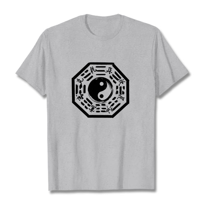 Buddha Stones T-Shirt aus Baumwolle mit Ba-Gua-Muster - Hellgrau - 2XL - image 10
