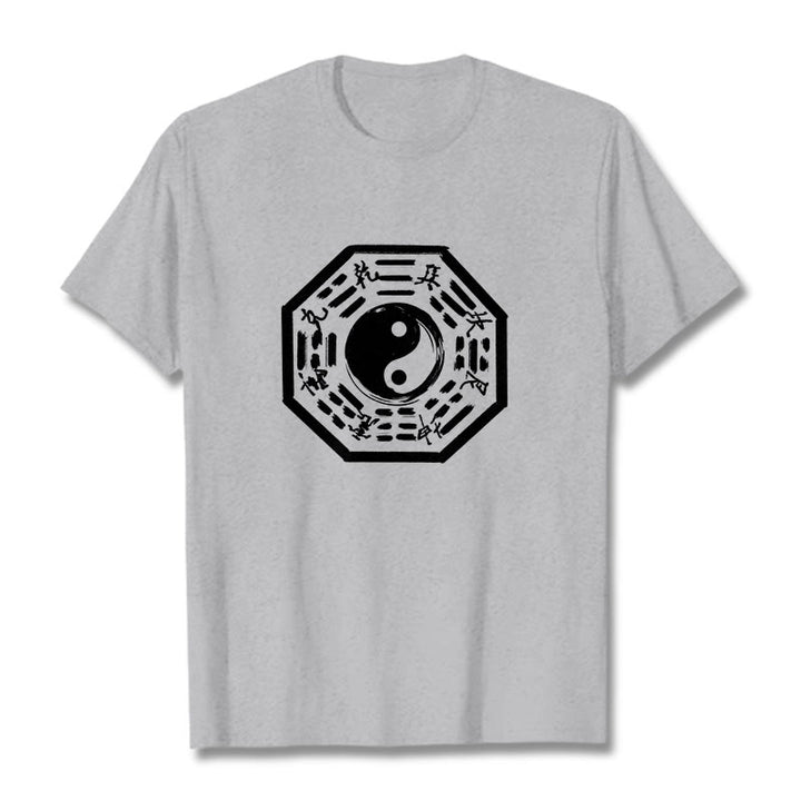 Buddha Stones T-Shirt aus Baumwolle mit Ba-Gua-Muster - Hellgrau - 2XL - image 10