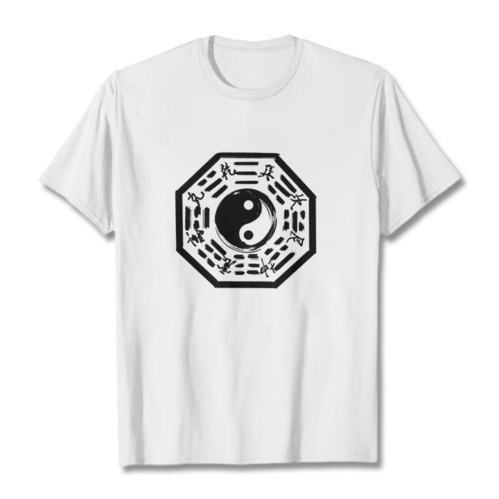 Buddha Stones T-Shirt aus Baumwolle mit Ba-Gua-Muster - Weiß - 2XL - image 5