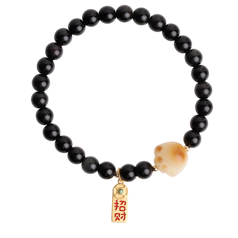 Buddha Stones, schwarzer Obsidian, Katzenpfote, Bodhi-Samen, Glücksbringer, Reinigungsarmband - image 16