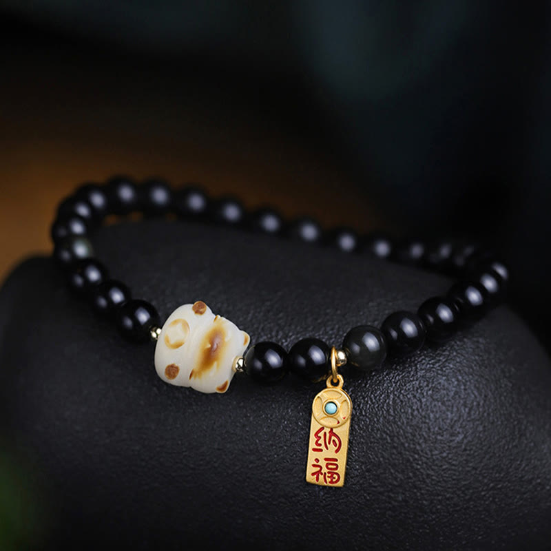 Buddha Stones, schwarzer Obsidian, Katzenpfote, Bodhi-Samen, Glücksbringer, Reinigungsarmband - image 8