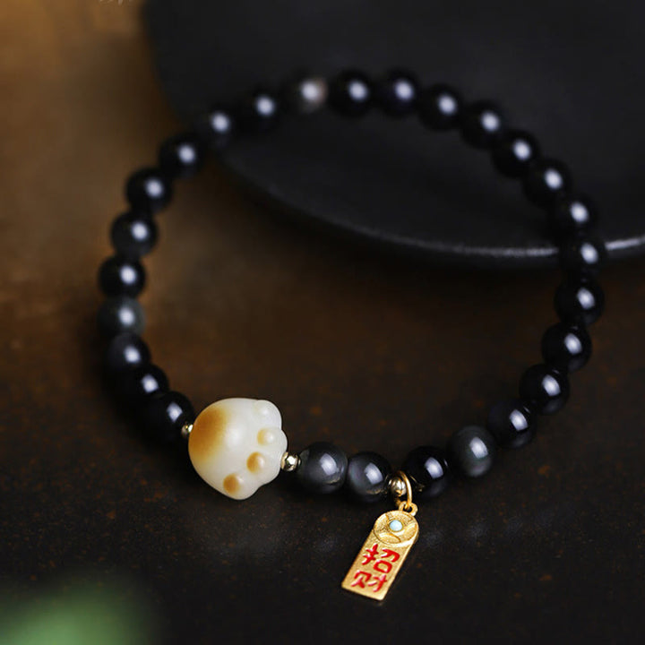 Buddha Stones, schwarzer Obsidian, Katzenpfote, Bodhi-Samen, Glücksbringer, Reinigungsarmband - image 3