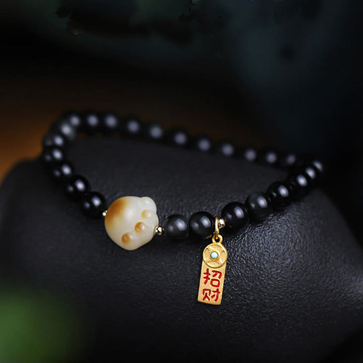 Buddha Stones, schwarzer Obsidian, Katzenpfote, Bodhi-Samen, Glücksbringer, Reinigungsarmband - image 7