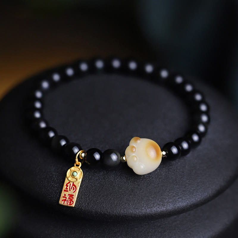 Buddha Stones, schwarzer Obsidian, Katzenpfote, Bodhi-Samen, Glücksbringer, Reinigungsarmband - image 9