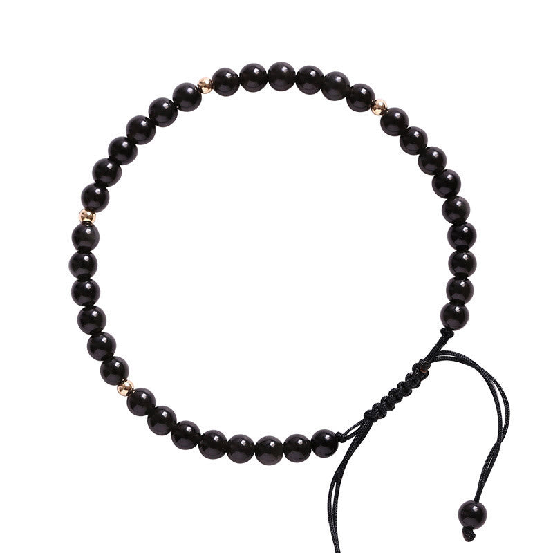 Buddha Stones Kleines schwarzes Obsidianperlen-Erfüllungsseil-Armband