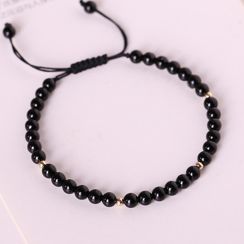 Buddha Stones Kleines schwarzes Obsidianperlen-Erfüllungsseil-Armband