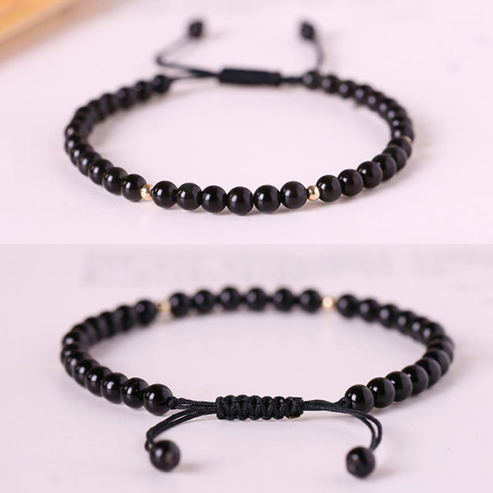 Buddha Stones Kleines schwarzes Obsidianperlen-Erfüllungsseil-Armband