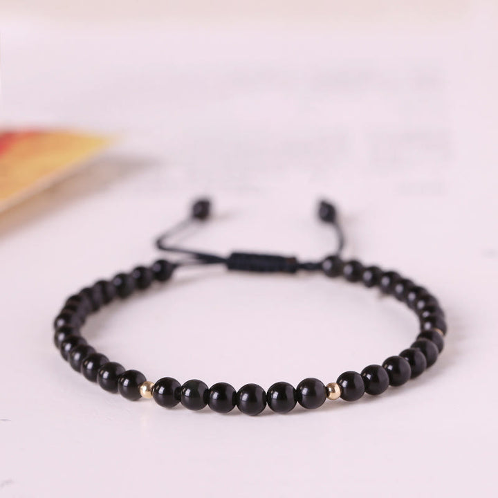 Buddha Stones Kleines schwarzes Obsidianperlen-Erfüllungsseil-Armband