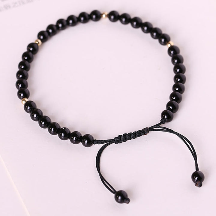 Buddha Stones Kleines schwarzes Obsidianperlen-Erfüllungsseil-Armband