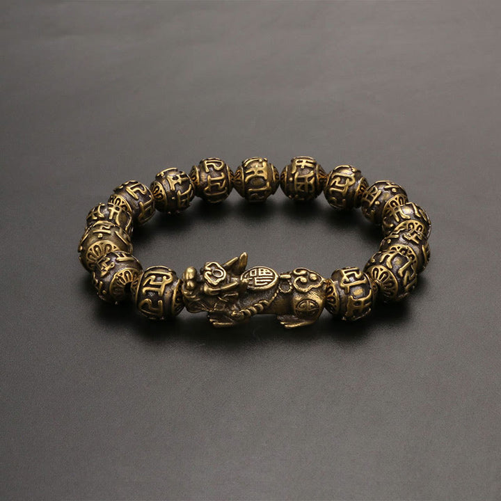 Buddha Stones Pi Xiu trägt Fu-Charakter Sechs wahre Worte „Om Mani Padme Hum“ Kupferperlen Reichtum Armband Armreif