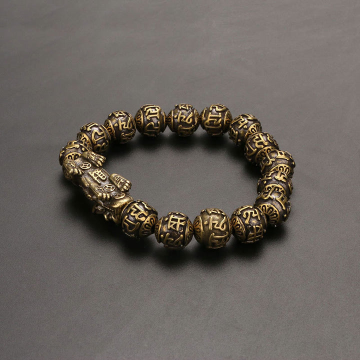 Buddha Stones Pi Xiu trägt Fu-Charakter Sechs wahre Worte „Om Mani Padme Hum“ Kupferperlen Reichtum Armband Armreif